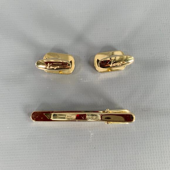 KENZO Gold Metal Monogram Cuff Links Tie Clip Set - Picture 3 of 6